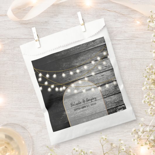 Sachets En Papier Moderne Rustique Noir Bois Lumière Arc Mariage (Coupé)