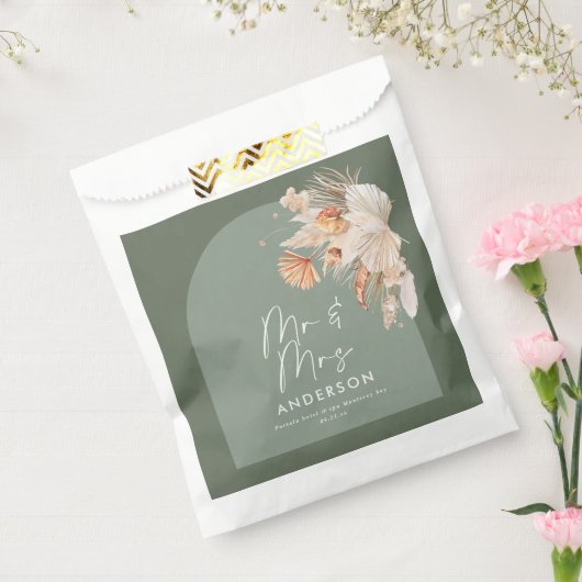 Sachets En Papier moderne sauge vert bohème pampas herbe M & Mme (Scellé)