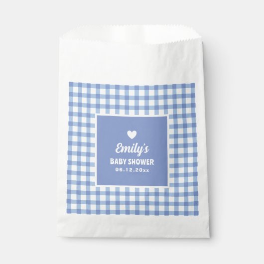 Sachets En Papier Moderne Sweet Pastel Blue En vichy Baby shower gar (Devant)