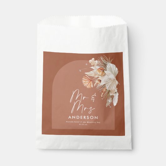 Sachets En Papier moderne terre cuite bohème pampas herbe M & Mme (Devant)