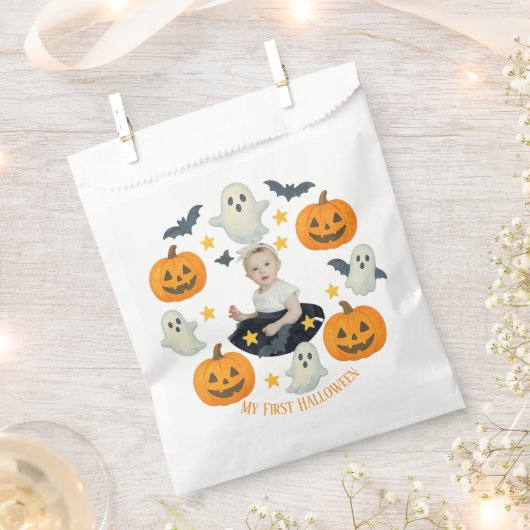 Sachets En Papier Mon premier Halloween | Mignonne Citrouille et cou (Coupé)