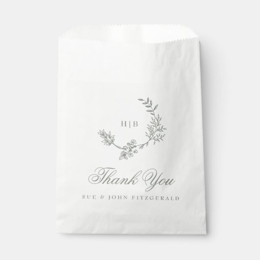 Sachets En Papier Monogram Sage Green Wreath Classic Mariage invité (Devant)