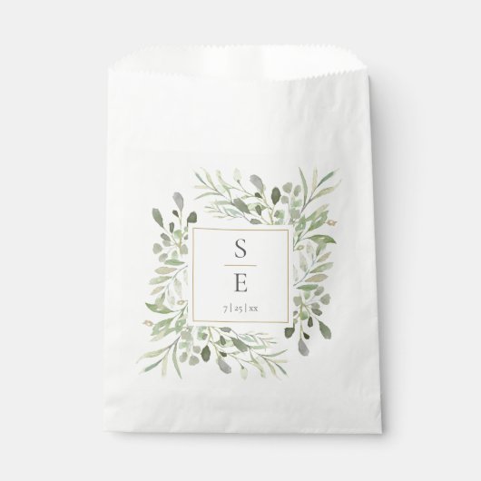 Sachets En Papier Monogramme de feuillage de verdure Mariage (Devant)