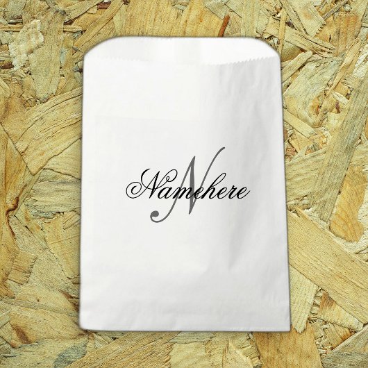 Sachets En Papier Monogramme de nom noir et blanc personnalisé uniqu
