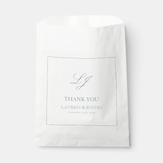 Sachets En Papier Monogramme Dusty Blue Elegant Merci Mariage (Devant)