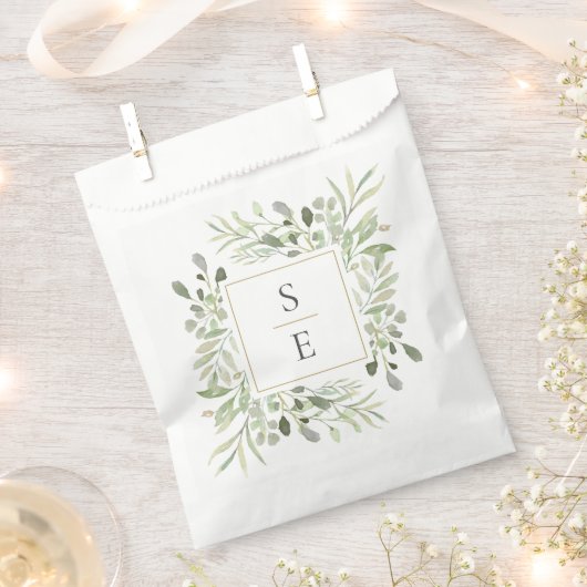 Sachets En Papier Monogramme Initiales Mariage de feuillage vert (Coupé)