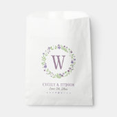 Sachets En Papier Monogramme Mariage de germe vert violet rustique (Devant)