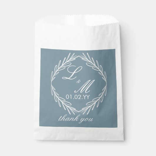 Sachets En Papier Monogramme Script Branch Dusty Blue Mariage (Devant)