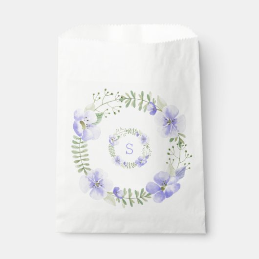 Sachets En Papier Monogramme violet Aquarelle Florale Mariage élégan (Devant)