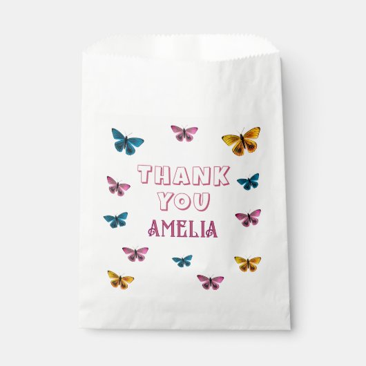 Sachets En Papier Motif à papillon rose mou Merci (Devant)