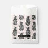 Sachets En Papier Motif Tropical Grey & Rose Ananas Avec Nom (Devant)
