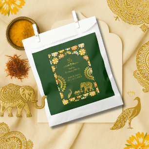 Sachets En Papier motifs traditionnels hindous émeraude mariage grâc