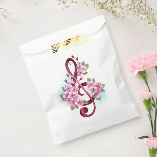 Sachets En Papier Musical treble clef notes with sakura flowers (Scellé)