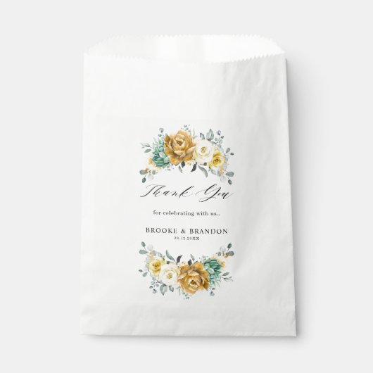Sachets En Papier Mustard Jaune Floral Sage Vert Mariage moderne (Devant)
