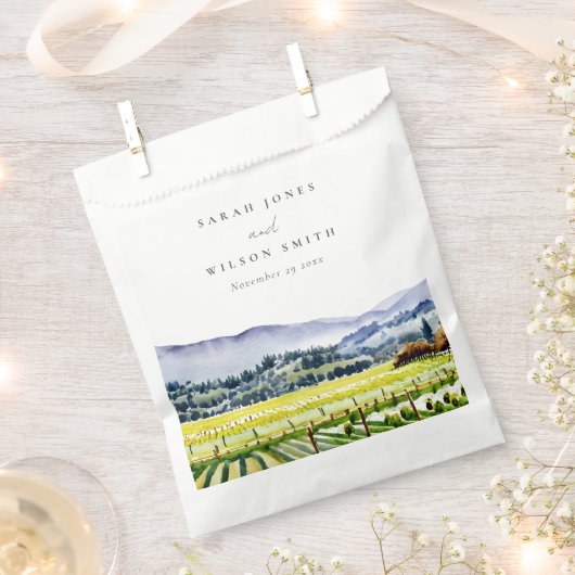 Sachets En Papier Napa Valley Watercolor Vineyard Paysage Mariage (Coupé)