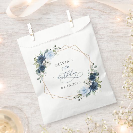 Sachets En Papier Navy Flowers, Blue Flowers, Greenery, Birthday (Coupé)