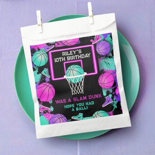 Sachets En Papier Neon Grunge Paint Splatz Basketball Anniversaire