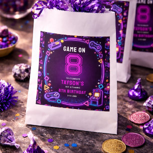 Sachets En Papier Néon Rétro Jeux d'Arcade 8ème Anniversaire