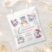 Sachets En Papier Noël 1er anniversaire mignon Animaux d'hiver roses (Coupé)