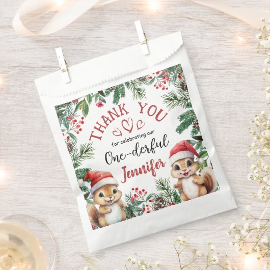Sachets En Papier Noël 1er anniversaire mignon écureuil hiver (Coupé)