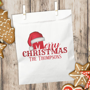 Sachets En Papier Noël Mignonne Fête Rouge Santa Chapeau Typographie