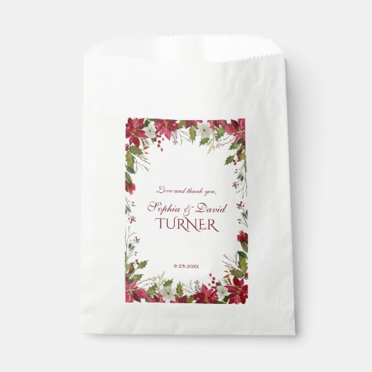 Sachets En Papier Noël Rouge Blanc Poinsettia Frame Mariage (Devant)