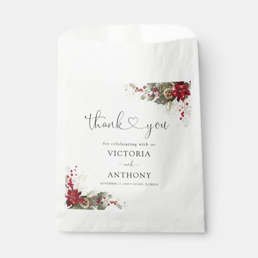 Sachets En Papier Noël Rouge Poinsettia Fête des mariées Favoriser S (Devant)