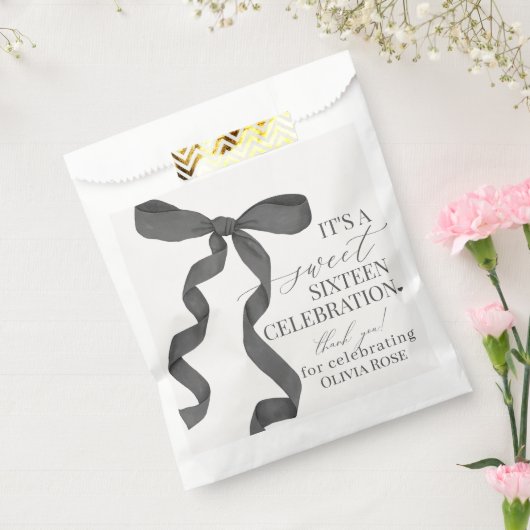 Sachets En Papier Noir Coquette Bow Sweet 16 Anniversaire Dessert (Scellé)