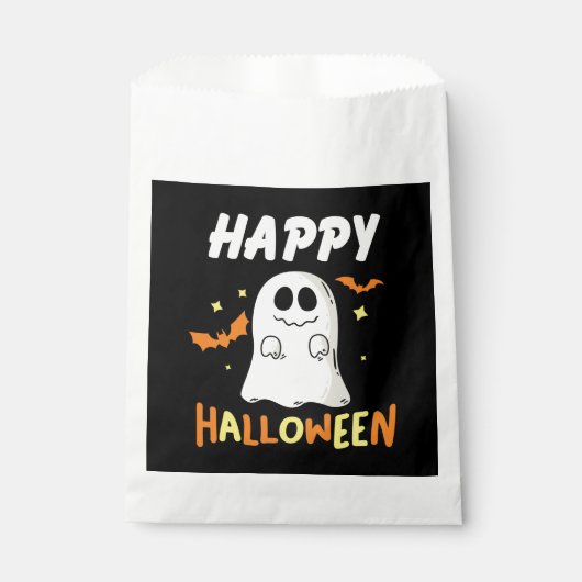 Sachets En Papier Noir et orange avec Ghost Happy Halloween (Devant)