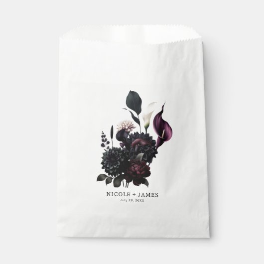 Sachets En Papier Noir Moody Romantique mariage floral Favoriser (Devant)