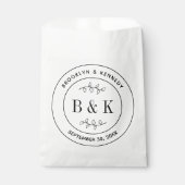 Sachets En Papier Nom de couple de mariage à monogramme floral botan (Devant)