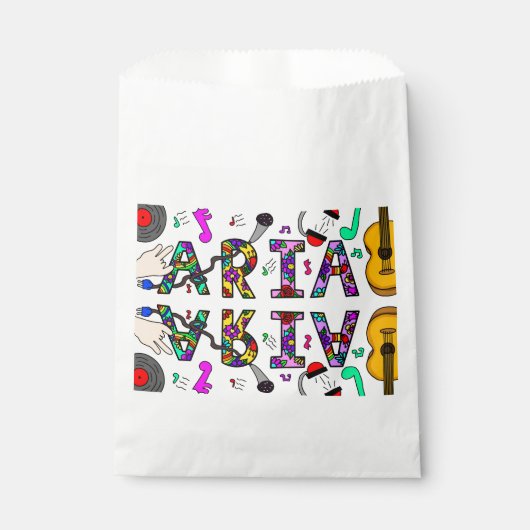 Sachets En Papier Nom de la fille Aria, fleurs et musique rectangula (Devant)