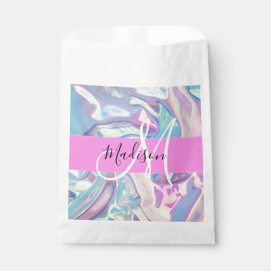 Sachets En Papier Nom du monogramme d'iridescendance rose-fille (Devant)