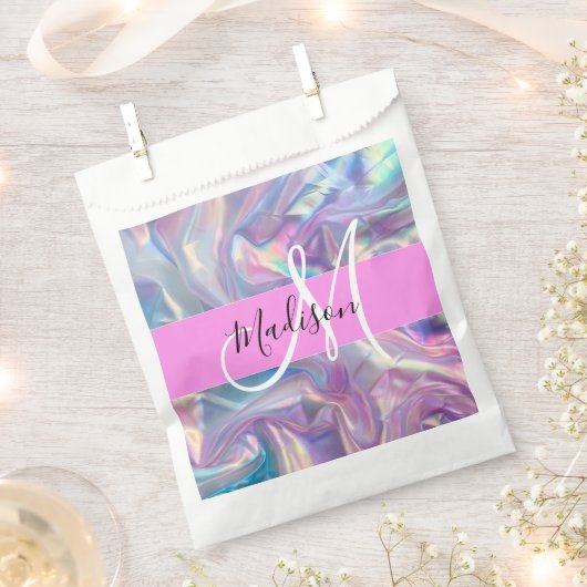 Sachets En Papier Nom du monogramme d'iridescendance rose-fille (Coupé)