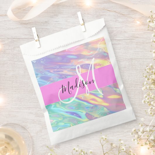 Sachets En Papier Nom du monogramme d'iridescendance rose-fille (Coupé)