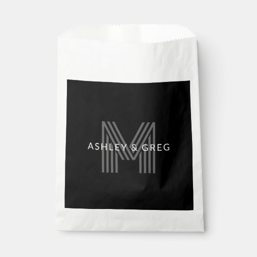 Sachets En Papier Nom rétro moderne / monogramme modifiable noir et (Devant)