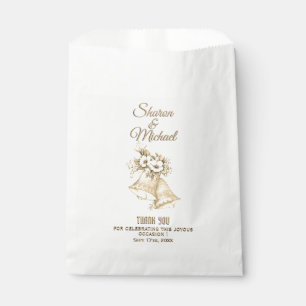 Sachets En Papier Noms et date du sac de faveur de cloches dorées