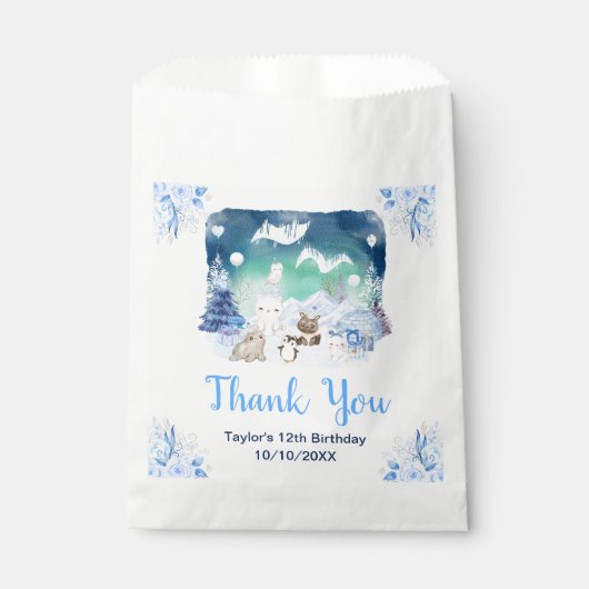 Sachets En Papier Northern Lights Animals Birthday Party Thank You (Devant)