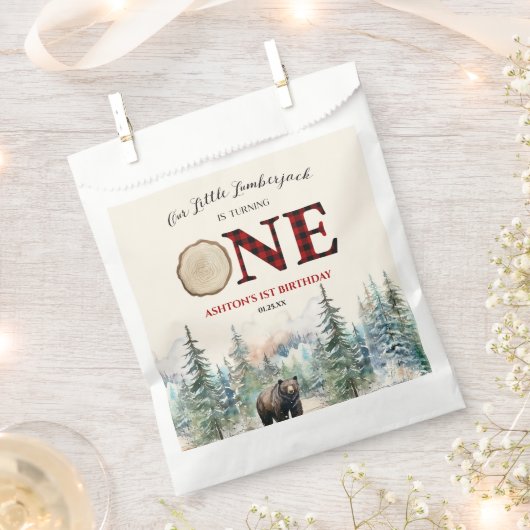 Sachets En Papier Notre petit bûcheron Ours rouge 1er anniversaire (Coupé)