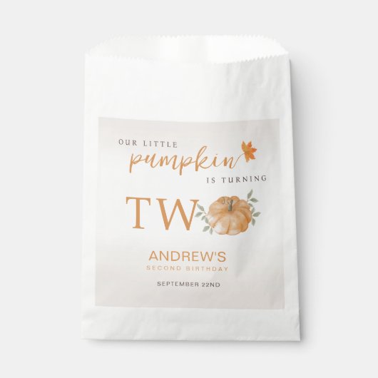 Sachets En Papier Notre Petit Citrouille Automne Automne 2e Annivers (Devant)