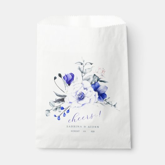 Sachets En Papier Nuance De Bleu Royal Mariage Fleuris Ivoire (Devant)