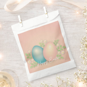 Sachets En Papier OEufs pâques bleu et rose et fleurs printanières