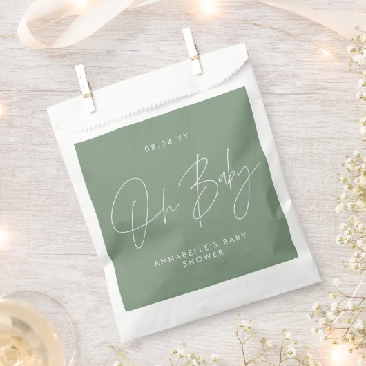 Sachets En Papier Oh Baby shower script moderne sage vert merci (Coupé)