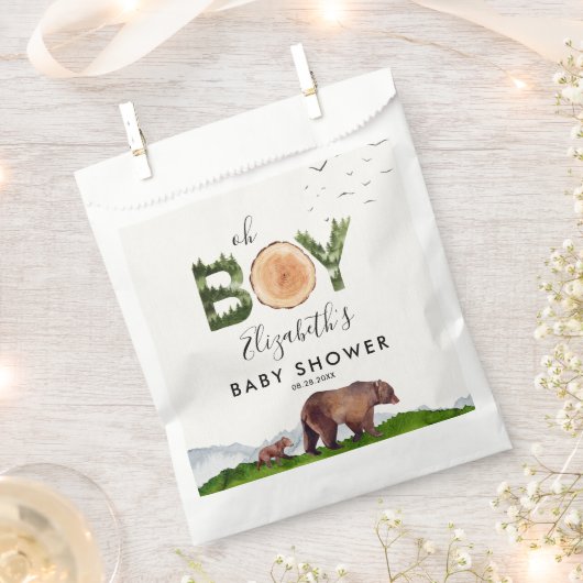 Sachets En Papier Oh Boy Aquarelle Bois Ours Baby shower (Coupé)