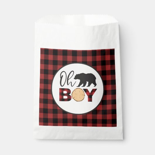 Sachets En Papier Oh Boy Bear Buffalo Plaid Baby shower (Devant)