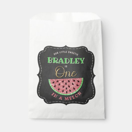 Sachets En Papier One In A Melon Chalkboard 1er anniversaire (Devant)