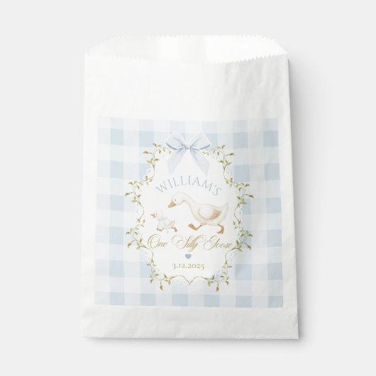 Sachets En Papier One Silly Goose Blue Gingham Boy 1st Birthday (Devant)