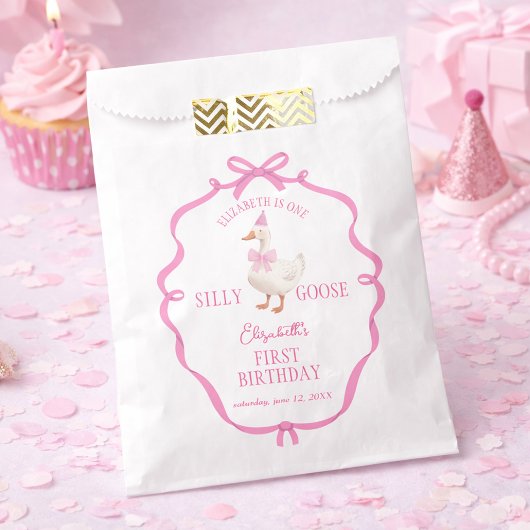 Sachets En Papier One Silly Goose Pink Bow First Birthday 