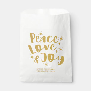 Sachets En Papier Or Joyeux Noël Paix Amour Rustique en Or