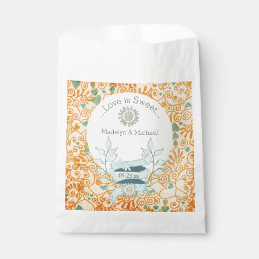 Sachets En Papier Orange et bleu Floral Custom Wedding Favoriser les (Devant)